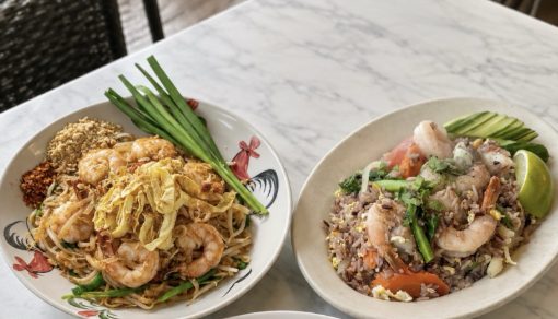 Pad Thai with shrimp and fried rice